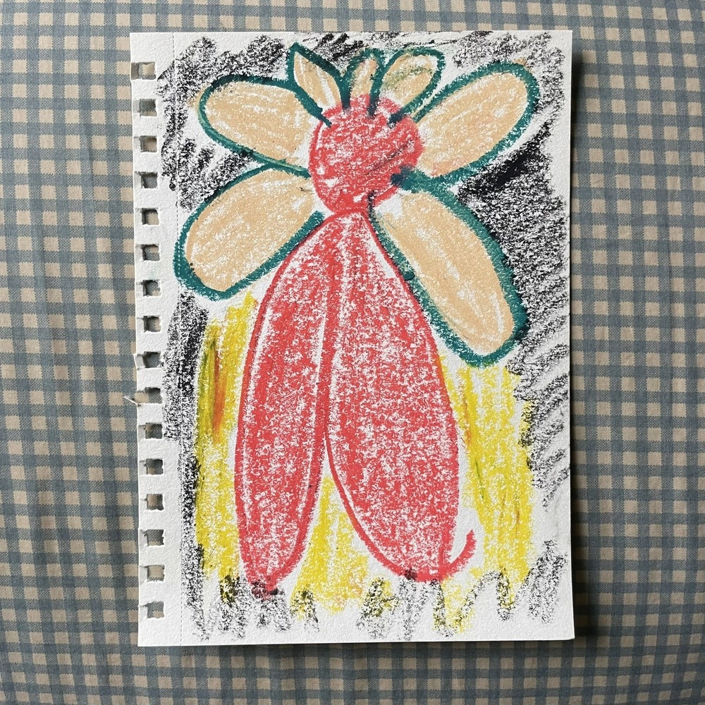 OMAN Original Abstract Flower Pastel Drawing Floral Landscape Plant Art 5.5x8.5